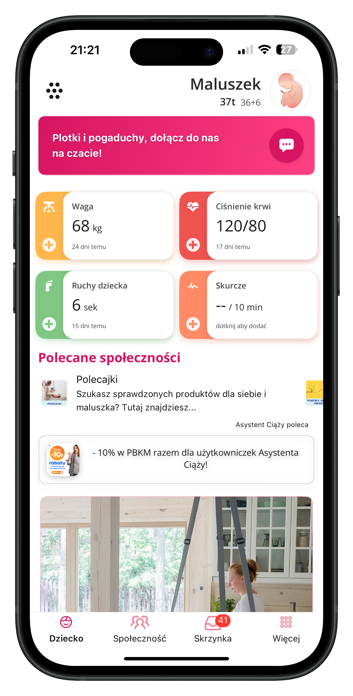 Widok aplikacji Asystent Ciąży
